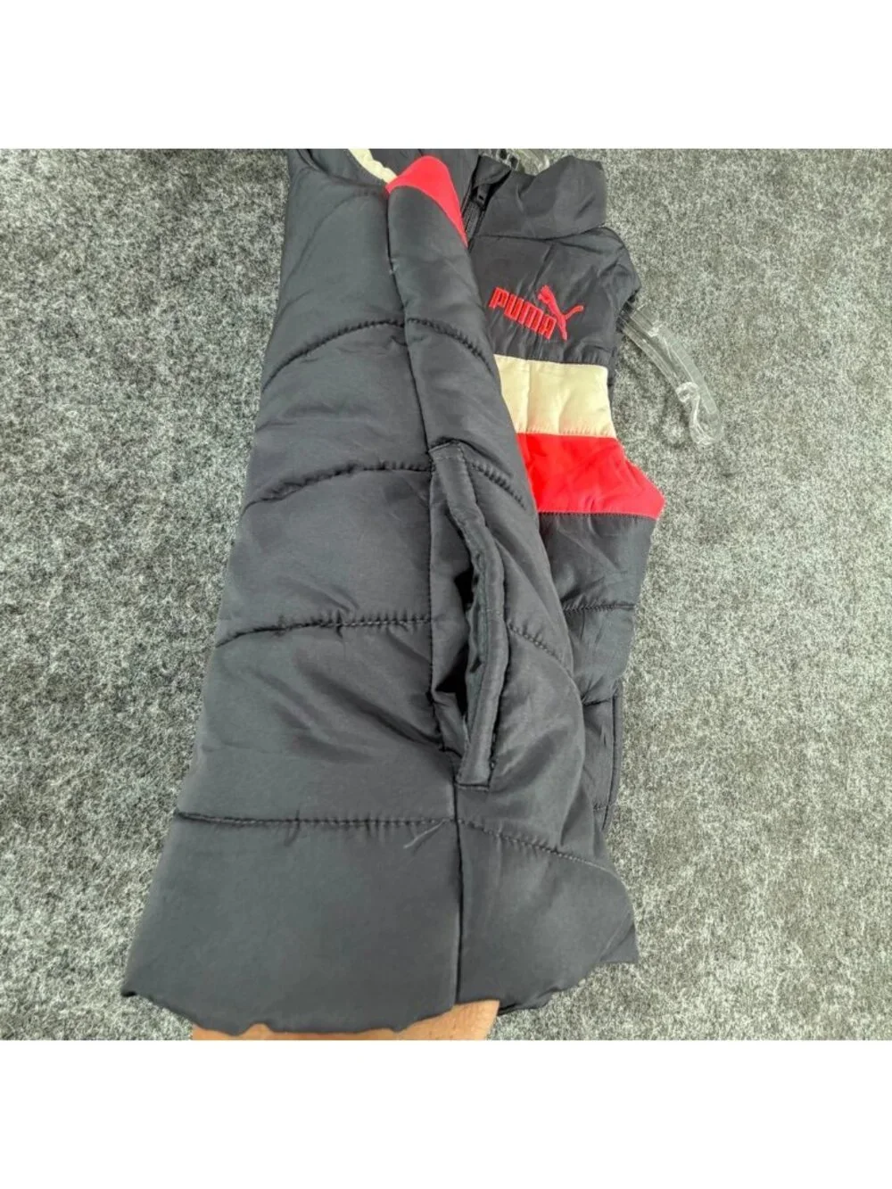 Puma Puffer‎ Vest Girls S Black Colorblock Full Zip Sleeveless Running Athletic